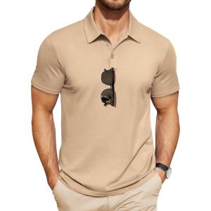imageCOOFANDY Mens Polo Shirts Short Sleeve Pique Jersey Golf Shirt Casual Summer Collared TShirtsKhaki