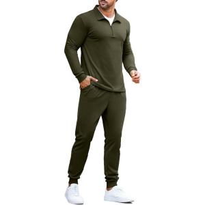imageCOOFANDY Mens Tracksuit 2 Piece Quarter Zip Polo Athletic Sweatsuits Casual Running Jogging Sport Suit SetsArmy Green