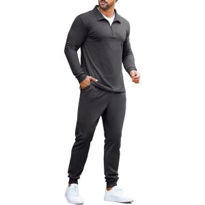 imageCOOFANDY Mens Tracksuit 2 Piece Quarter Zip Polo Athletic Sweatsuits Casual Running Jogging Sport Suit SetsDark Gray