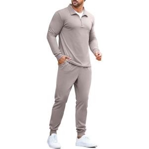 imageCOOFANDY Mens Tracksuit 2 Piece Quarter Zip Polo Athletic Sweatsuits Casual Running Jogging Sport Suit SetsGrey