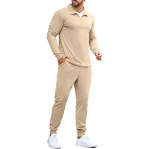 imageCOOFANDY Mens Tracksuit 2 Piece Quarter Zip Polo Athletic Sweatsuits Casual Running Jogging Sport Suit SetsLight Khaki