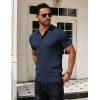 imageCOOFANDY Mens Knit Polo Shirts Short Sleeve Textured Golf Shirt Fashion Casual Collared Pullover TShirtsNavy Blue