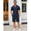 imageCOOFANDY Mens Track Suits 2 Piece Set Quarter Zip Polo Shirt and Shorts Set Summer Casual OutfitsNavy Blue