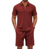 imageCOOFANDY Mens Track Suits 2 Piece Set Quarter Zip Polo Shirt and Shorts Set Summer Casual OutfitsWine Red