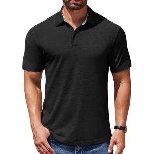 imageCOOFANDY Mens Casual Polo Shirts Short Sleeve Classic Basic Tee Button Collar Shirt Summer Golf TShirtBlack