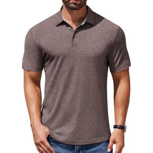 imageCOOFANDY Mens Casual Polo Shirts Short Sleeve Classic Basic Tee Button Collar Shirt Summer Golf TShirtBrown