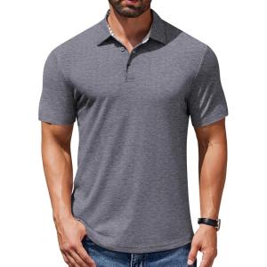 imageCOOFANDY Mens Casual Polo Shirts Short Sleeve Classic Basic Tee Button Collar Shirt Summer Golf TShirtDark Grey
