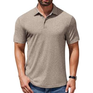 imageCOOFANDY Mens Casual Polo Shirts Short Sleeve Classic Basic Tee Button Collar Shirt Summer Golf TShirtKhaki