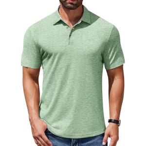 imageCOOFANDY Mens Casual Polo Shirts Short Sleeve Classic Basic Tee Button Collar Shirt Summer Golf TShirtLight Green