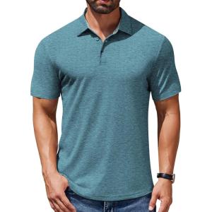 imageCOOFANDY Mens Casual Polo Shirts Short Sleeve Classic Basic Tee Button Collar Shirt Summer Golf TShirtPeacock Blue