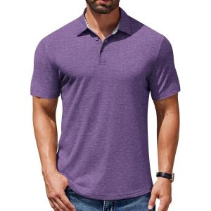 imageCOOFANDY Mens Casual Polo Shirts Short Sleeve Classic Basic Tee Button Collar Shirt Summer Golf TShirtPurple