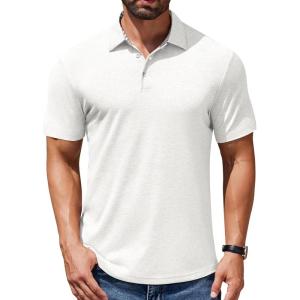 imageCOOFANDY Mens Casual Polo Shirts Short Sleeve Classic Basic Tee Button Collar Shirt Summer Golf TShirtWhite