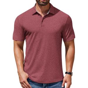 imageCOOFANDY Mens Casual Polo Shirts Short Sleeve Classic Basic Tee Button Collar Shirt Summer Golf TShirtWine Red