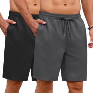 imageCOOFANDY Mens Casual Shorts Summer Beach Elastic Waist Drawstring Shorts Lightweight Quicky Dry Vacation ShortsBlackDark Grey