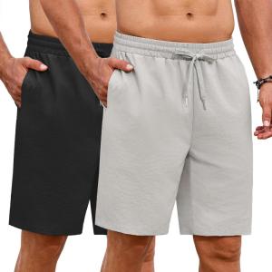 imageCOOFANDY Mens Casual Shorts Summer Beach Elastic Waist Drawstring Shorts Lightweight Quicky Dry Vacation ShortsBlackGrey