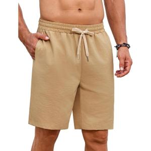 imageCOOFANDY Mens Casual Shorts Summer Beach Elastic Waist Drawstring Shorts Lightweight Quicky Dry Vacation ShortsKhaki