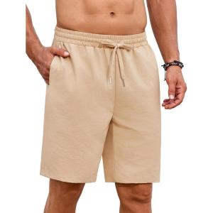 imageCOOFANDY Mens Casual Shorts Summer Beach Elastic Waist Drawstring Shorts Lightweight Quicky Dry Vacation ShortsLight Khaki