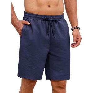 imageCOOFANDY Mens Casual Shorts Summer Beach Elastic Waist Drawstring Shorts Lightweight Quicky Dry Vacation ShortsNavy Blue