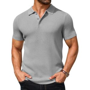imageCOOFANDY Mens Knit Polo Shirts Short Sleeve Textured Golf Shirt Fashion Casual Collared Pullover TShirtsLight Grey
