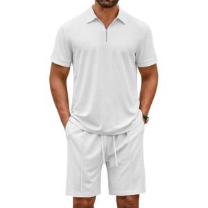 imageCOOFANDY Mens Track Suits 2 Piece Set Quarter Zip Polo Shirt and Shorts Set Summer Casual OutfitsWhite