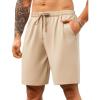 imageCOOFANDY Mens Casual Shorts 9 inch Inseam Stretch Beach Shorts Elastic Waist Drawstring Summer ShortsLight Khaki