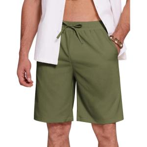 imageCOOFANDY Mens Casual Beach Shorts Summer Elastic Waist Shorts Lightweight Drawstring Golf ShortsArmy Green