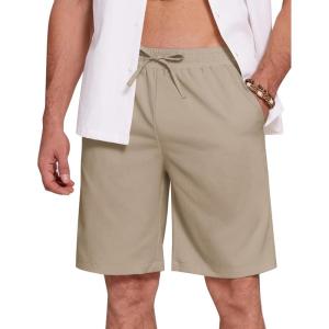 imageCOOFANDY Mens Casual Beach Shorts Summer Elastic Waist Shorts Lightweight Drawstring Golf ShortsDark Khaki