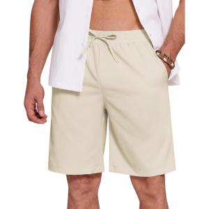 imageCOOFANDY Mens Casual Beach Shorts Summer Elastic Waist Shorts Lightweight Drawstring Golf ShortsLight Khaki