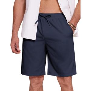 imageCOOFANDY Mens Casual Beach Shorts Summer Elastic Waist Shorts Lightweight Drawstring Golf ShortsNavy Blue