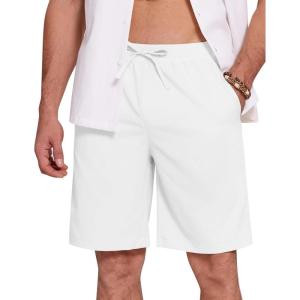 imageCOOFANDY Mens Casual Beach Shorts Summer Elastic Waist Shorts Lightweight Drawstring Golf ShortsWhite