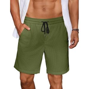 imageCOOFANDY Mens Casual Corduroy Shorts With Elastic Waist Drawstring Lightweight Summer Beach Shorts With PocketsArmy Green
