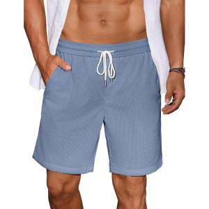 imageCOOFANDY Mens Casual Corduroy Shorts With Elastic Waist Drawstring Lightweight Summer Beach Shorts With PocketsBlue