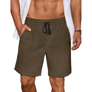 imageCOOFANDY Mens Casual Corduroy Shorts With Elastic Waist Drawstring Lightweight Summer Beach Shorts With PocketsBrown