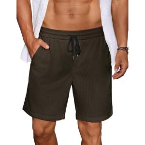 imageCOOFANDY Mens Casual Corduroy Shorts With Elastic Waist Drawstring Lightweight Summer Beach Shorts With PocketsChestnut Brown