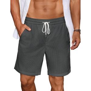 imageCOOFANDY Mens Casual Corduroy Shorts With Elastic Waist Drawstring Lightweight Summer Beach Shorts With PocketsDark Grey