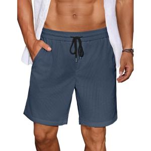 imageCOOFANDY Mens Casual Corduroy Shorts With Elastic Waist Drawstring Lightweight Summer Beach Shorts With PocketsNavy Blue