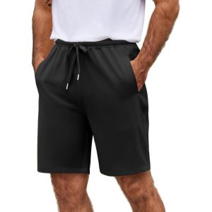imageCOOFANDY Mens Casual Shorts 9 inch Inseam Elastic Waist Drawstring Short Lightweight Stretch Summer Beach ShortsBlack