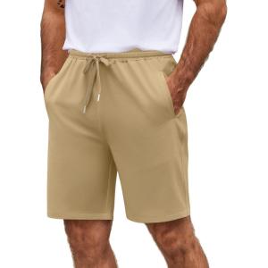 imageCOOFANDY Mens Casual Shorts 9 inch Inseam Elastic Waist Drawstring Short Lightweight Stretch Summer Beach ShortsKhaki