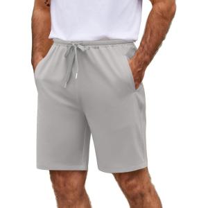 imageCOOFANDY Mens Casual Shorts 9 inch Inseam Elastic Waist Drawstring Short Lightweight Stretch Summer Beach ShortsLight Grey