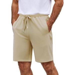 imageCOOFANDY Mens Casual Shorts 9 inch Inseam Elastic Waist Drawstring Short Lightweight Stretch Summer Beach ShortsLight Khaki