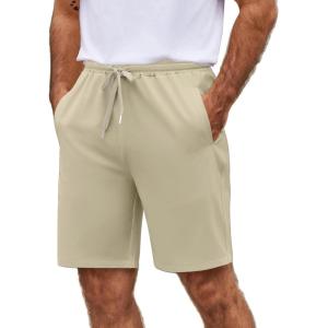 imageCOOFANDY Mens Casual Shorts 9 inch Inseam Elastic Waist Drawstring Short Lightweight Stretch Summer Beach ShortsMoon Grey