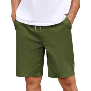 imageCOOFANDY Mens Casual Shorts Cotton Elastic Drawstring Shorts Summer Beach Chino ShortsArmy Green