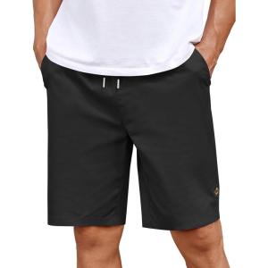 imageCOOFANDY Mens Casual Shorts Cotton Elastic Drawstring Shorts Summer Beach Chino ShortsBlack