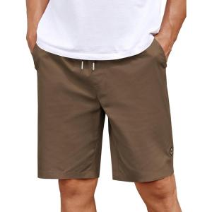 imageCOOFANDY Mens Casual Shorts Cotton Elastic Drawstring Shorts Summer Beach Chino ShortsBrown