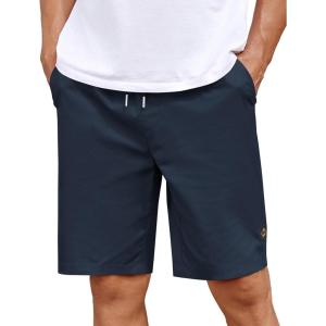 imageCOOFANDY Mens Casual Shorts Cotton Elastic Drawstring Shorts Summer Beach Chino ShortsDark Blue