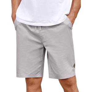 imageCOOFANDY Mens Casual Shorts Cotton Elastic Drawstring Shorts Summer Beach Chino ShortsLight Grey