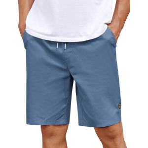imageCOOFANDY Mens Casual Shorts Cotton Elastic Drawstring Shorts Summer Beach Chino ShortsNavy Blue