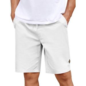 imageCOOFANDY Mens Casual Shorts Cotton Elastic Drawstring Shorts Summer Beach Chino ShortsWhite