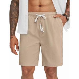 imageCOOFANDY Mens Casual Shorts Drawstring Summer Beach Shorts Lightweight Elastic Waist Vacation Short with PocketsKhaki