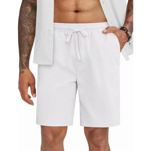 imageCOOFANDY Mens Casual Shorts Drawstring Summer Beach Shorts Lightweight Elastic Waist Vacation Short with PocketsWhite